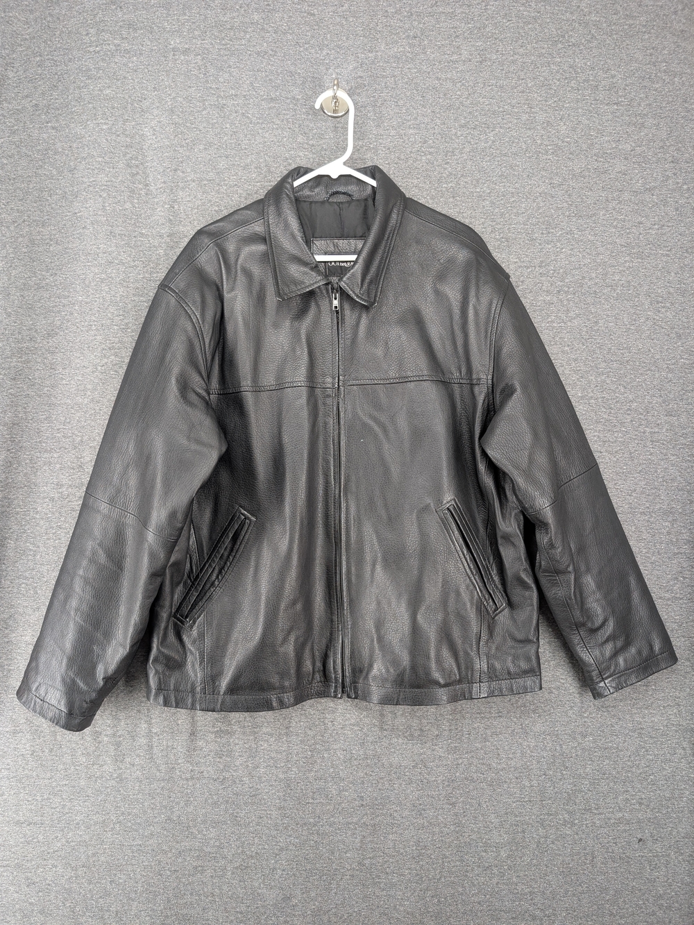 Men's Black Leather Zip Bomber Jacket